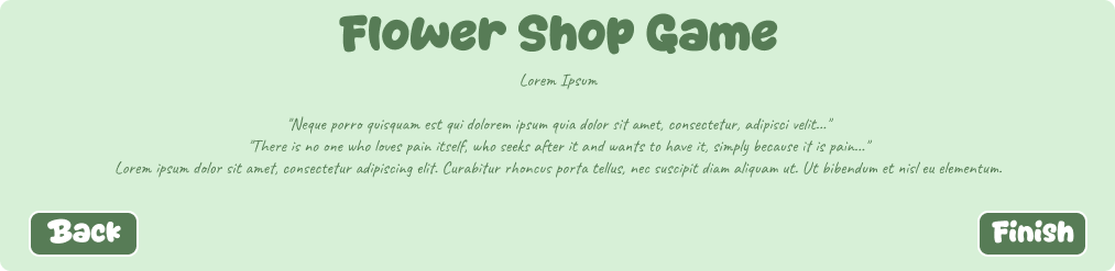 Early Flower Shop UI prototype, first test of the cozy palette applied to our own menus